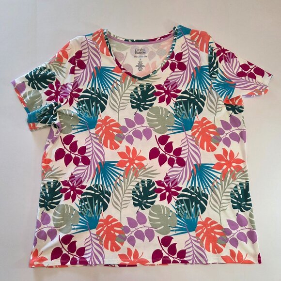 Croft & Barrow Women’s Plus 2X Classic Tee, Tropical Print, Worn Once - Picture 1 of 6